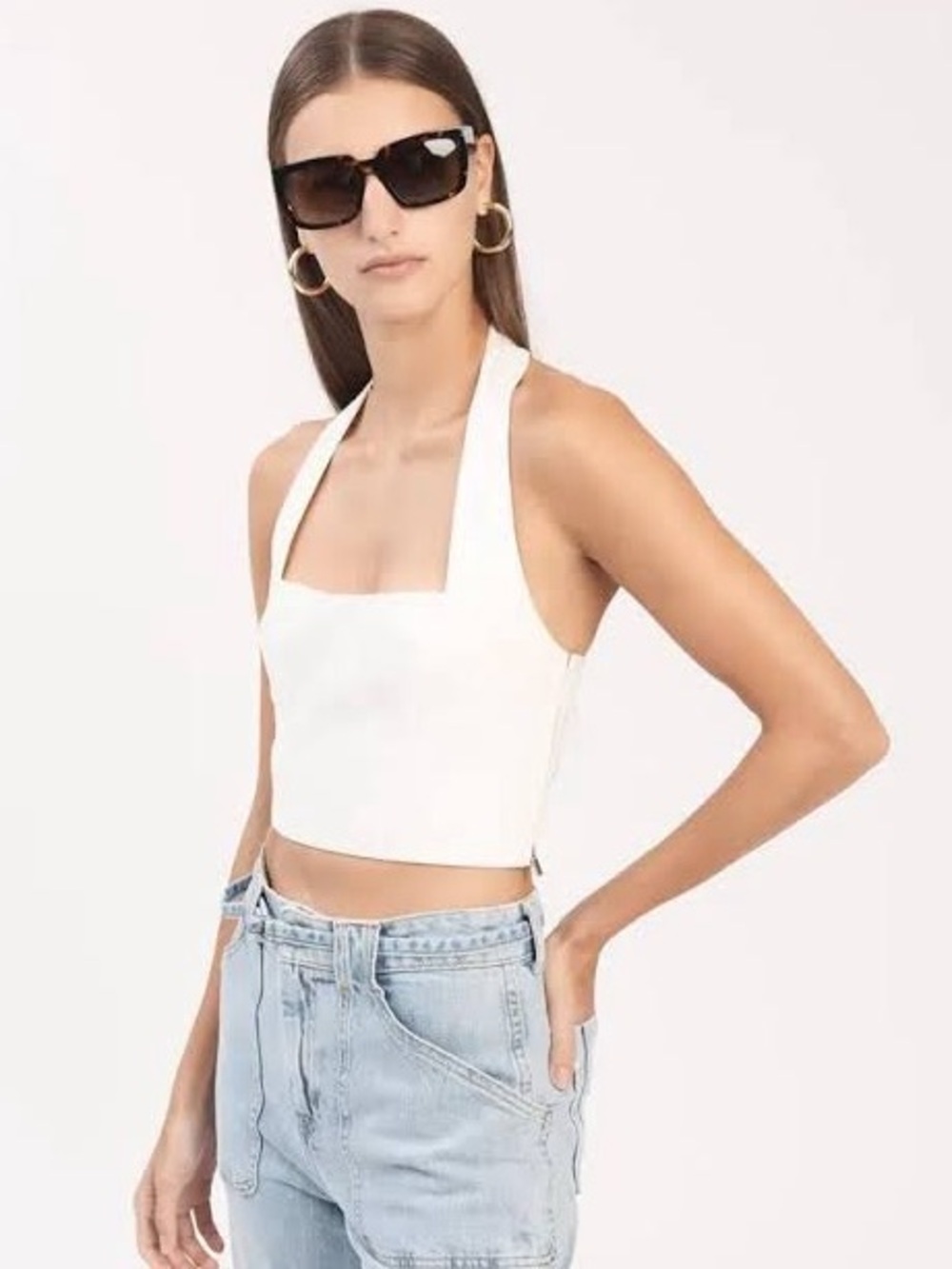 Derek Lam 10 Crosby Davina bustier structured corset top white cream crop